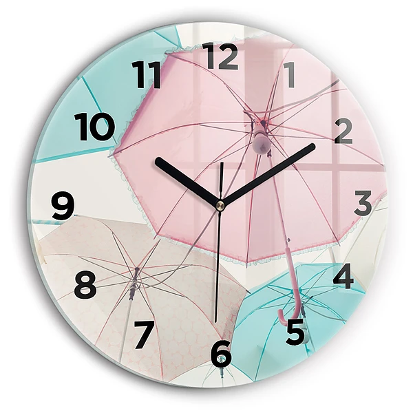 Wanduhr rund Pastell Regenschirme