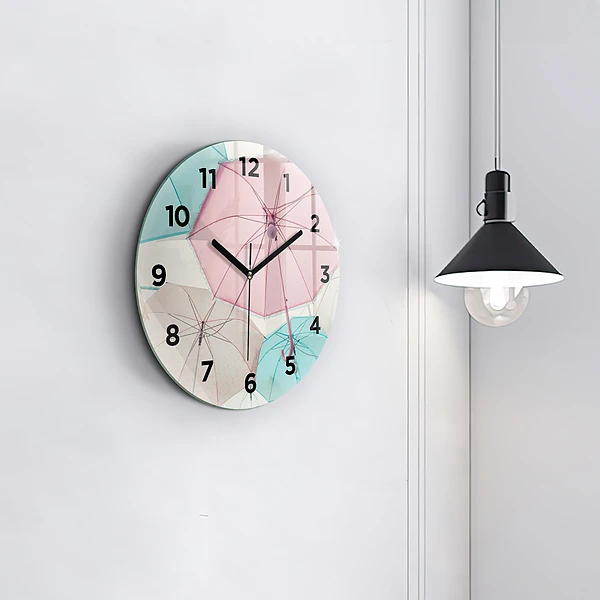 Wanduhr rund Pastell Regenschirme