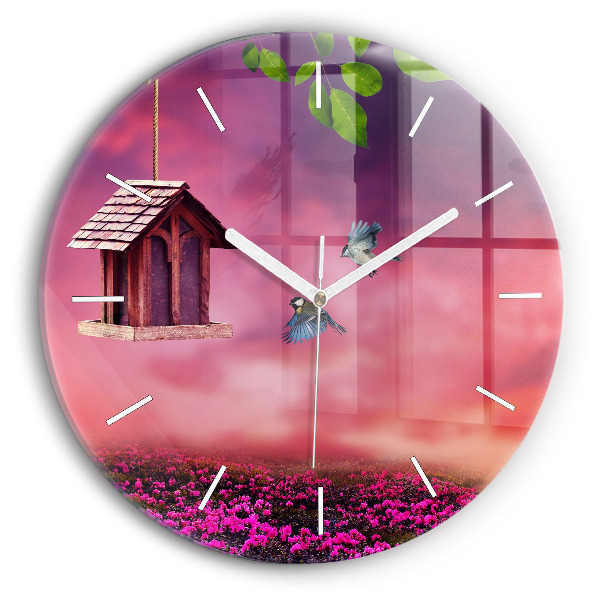 Wanduhr rund mit motiv Vogelhaus