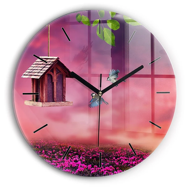 Wanduhr rund mit motiv Vogelhaus