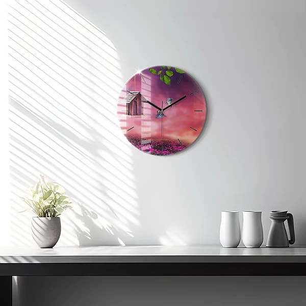 Wanduhr rund mit motiv Vogelhaus