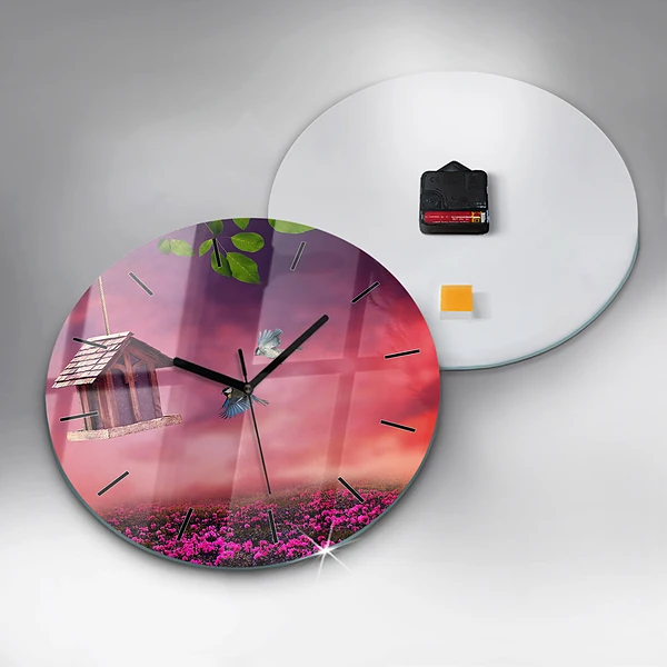 Wanduhr rund mit motiv Vogelhaus