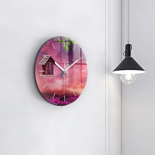 Wanduhr rund mit motiv Vogelhaus