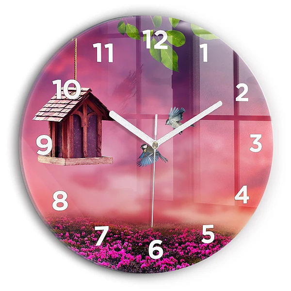 Wanduhr rund mit motiv Vogelhaus