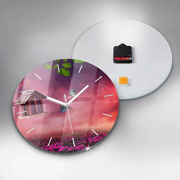 Wanduhr rund mit motiv Vogelhaus