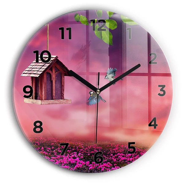 Wanduhr rund mit motiv Vogelhaus