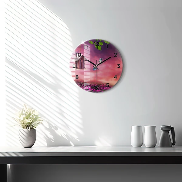 Wanduhr rund mit motiv Vogelhaus