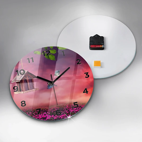 Wanduhr rund mit motiv Vogelhaus