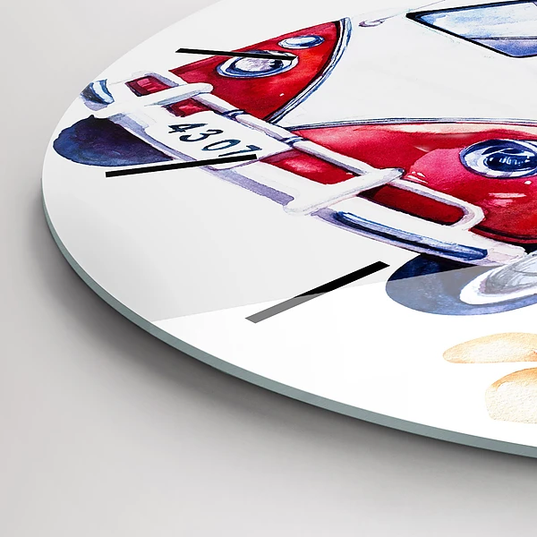 Wanduhr rund mit motiv Auto und Schild Surfen