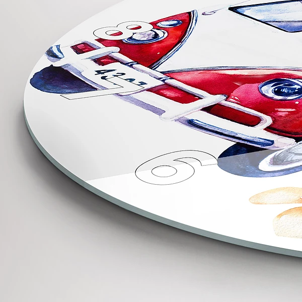 Wanduhr rund mit motiv Auto und Schild Surfen