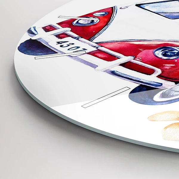 Wanduhr rund mit motiv Auto und Schild Surfen