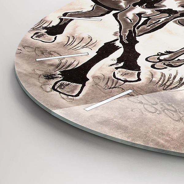 Wanduhr glas rund Galoppierende Pferde