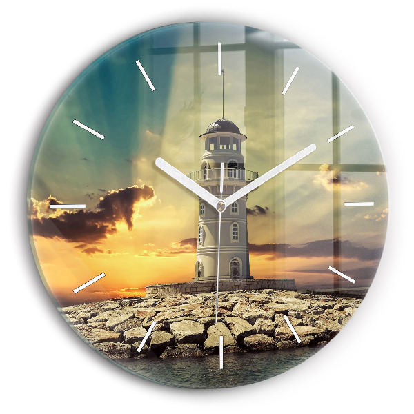 Wanduhr glas rund Leuchtturm am Meer