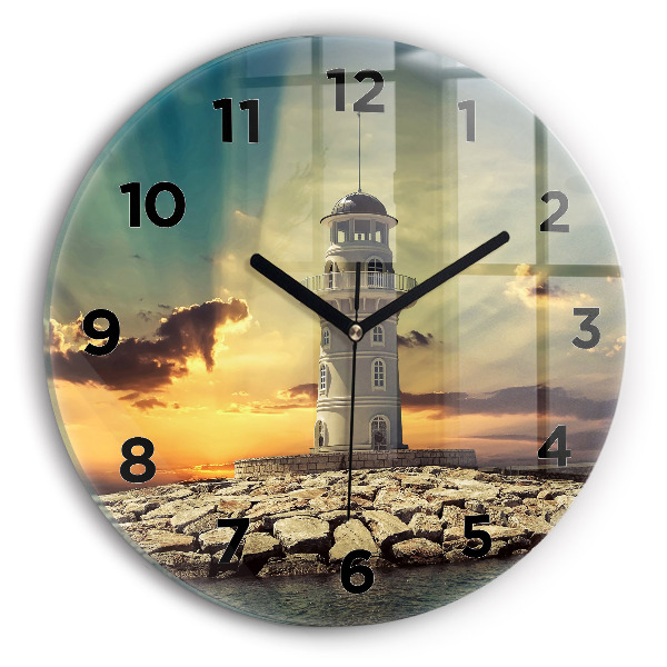 Wanduhr glas rund Leuchtturm am Meer