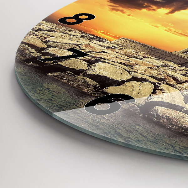 Wanduhr glas rund Leuchtturm am Meer
