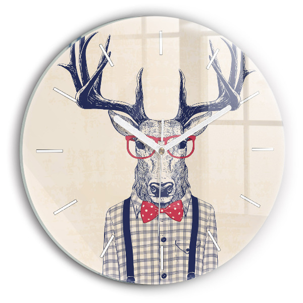 Wanduhr rund mit motiv Hirsch im Hemd