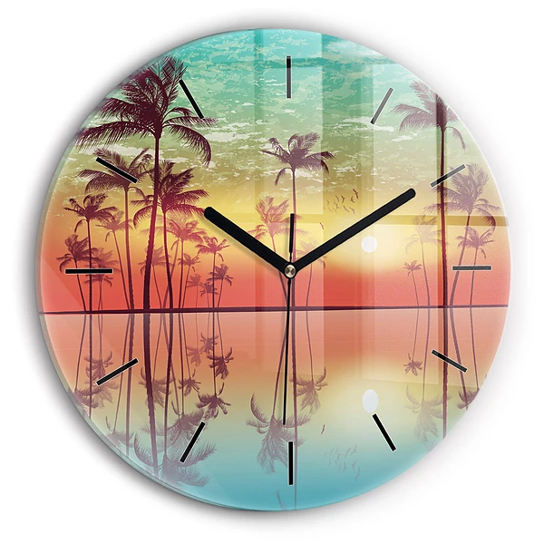 Wanduhr rund Tropische Palmen