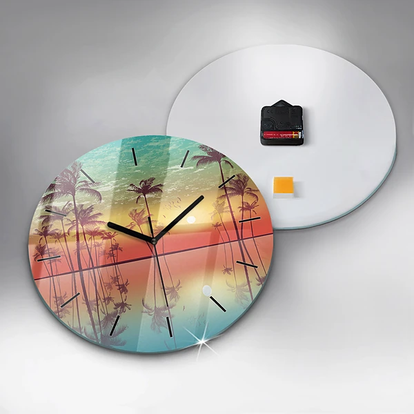 Wanduhr rund Tropische Palmen
