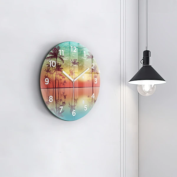 Wanduhr rund Tropische Palmen