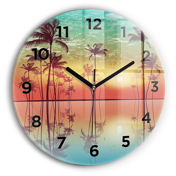 Wanduhr rund Tropische Palmen