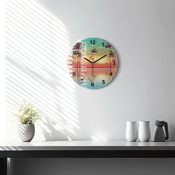 Wanduhr rund Tropische Palmen