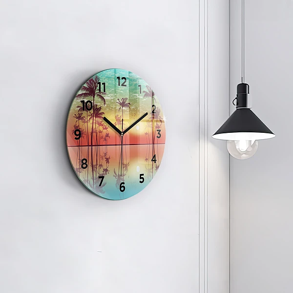 Wanduhr rund Tropische Palmen