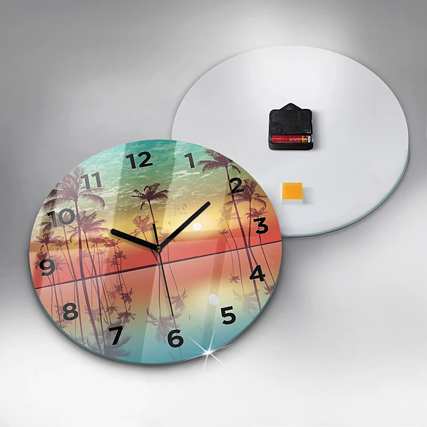 Wanduhr rund Tropische Palmen