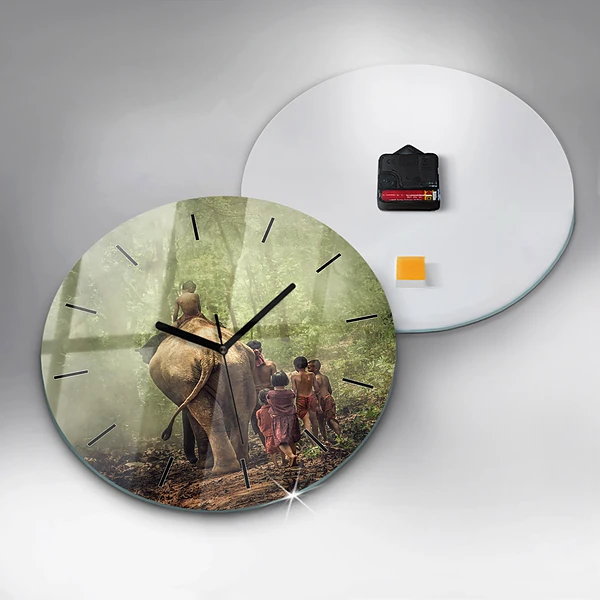 Wanduhr rund mit motiv Kinder führen einen Elefanten