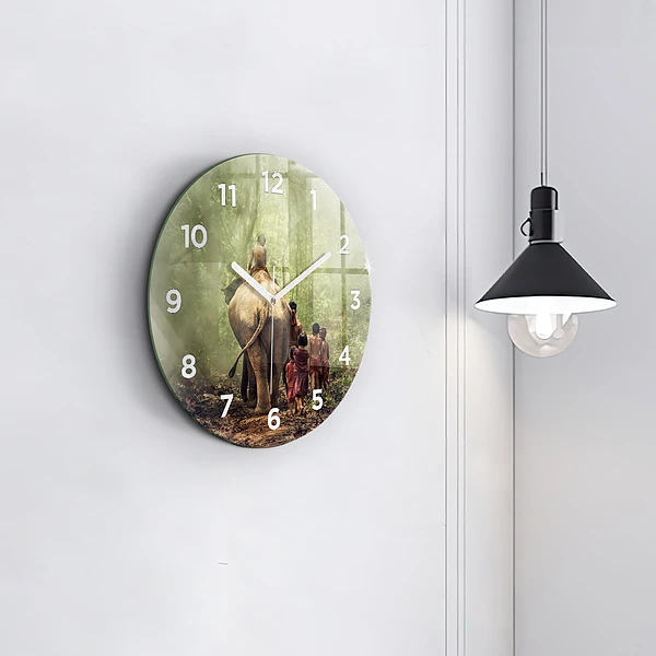 Wanduhr rund mit motiv Kinder führen einen Elefanten