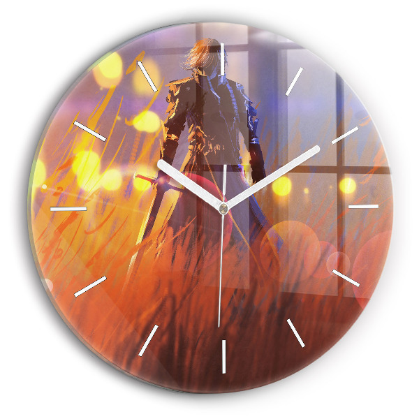 Wanduhr glas rund Ritter mit Schwert