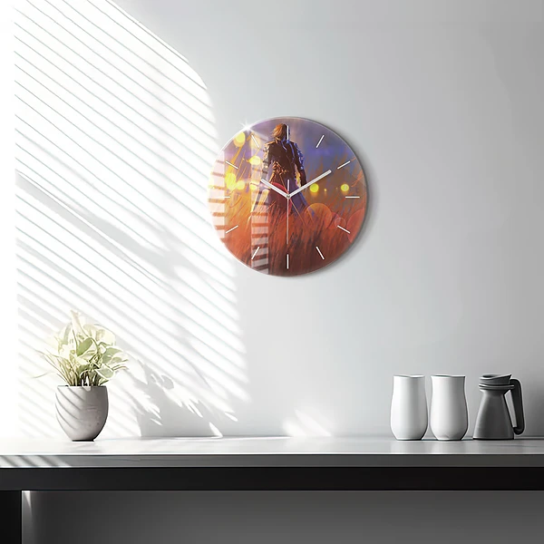 Wanduhr glas rund Ritter mit Schwert