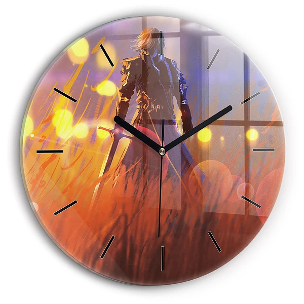 Wanduhr glas rund Ritter mit Schwert