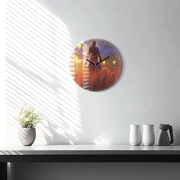Wanduhr glas rund Ritter mit Schwert