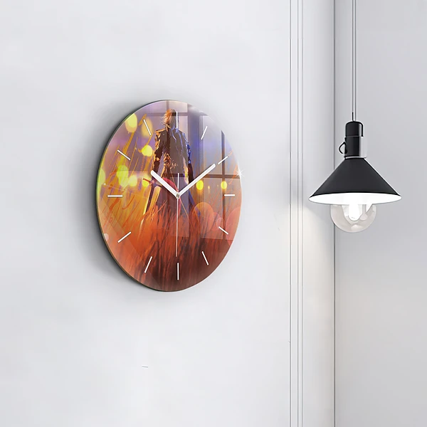 Wanduhr glas rund Ritter mit Schwert