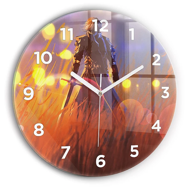 Wanduhr glas rund Ritter mit Schwert
