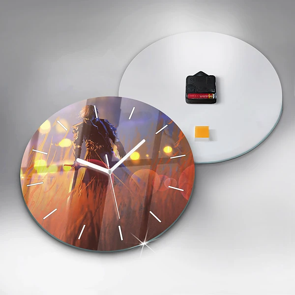 Wanduhr glas rund Ritter mit Schwert