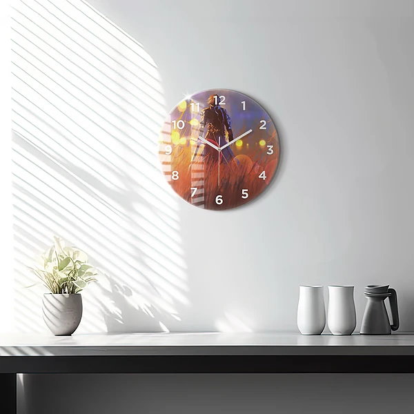 Wanduhr glas rund Ritter mit Schwert