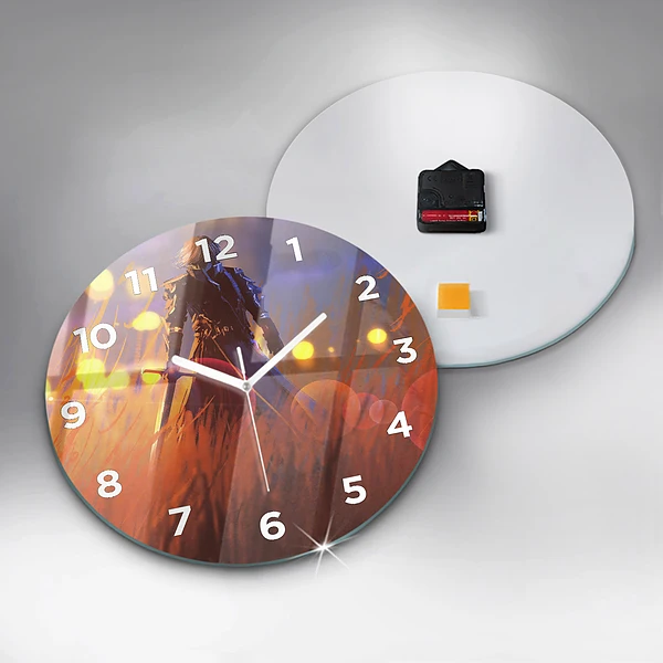 Wanduhr glas rund Ritter mit Schwert