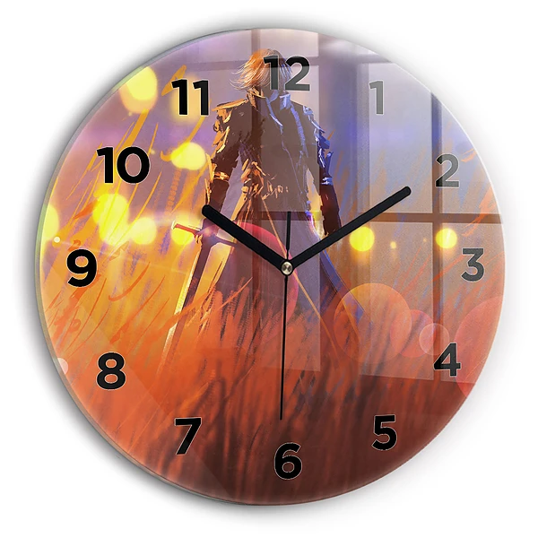 Wanduhr glas rund Ritter mit Schwert