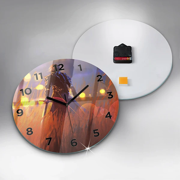 Wanduhr glas rund Ritter mit Schwert