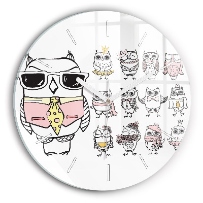 Wanduhr rund Vintage-Poster mit Eulen