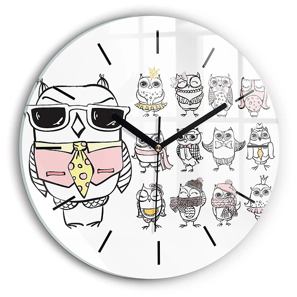 Wanduhr rund Vintage-Poster mit Eulen