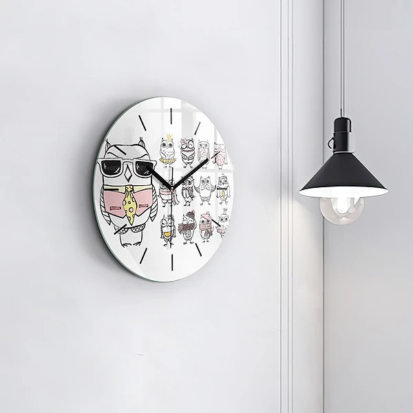 Wanduhr rund Vintage-Poster mit Eulen