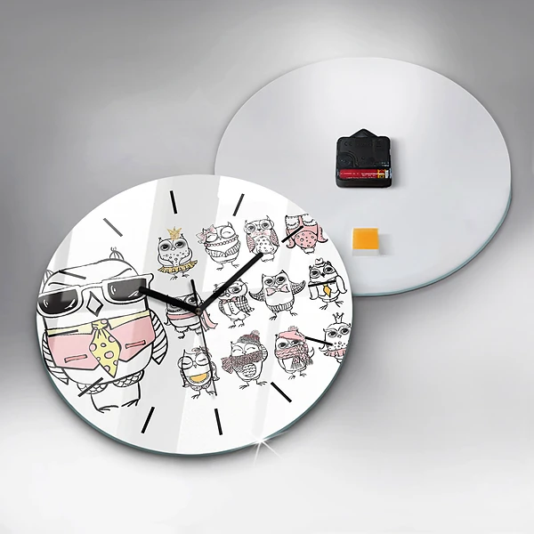 Wanduhr rund Vintage-Poster mit Eulen