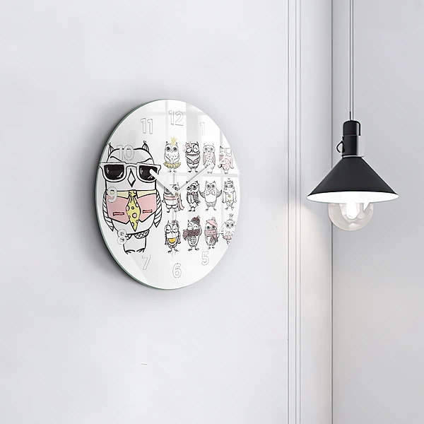 Wanduhr rund Vintage-Poster mit Eulen