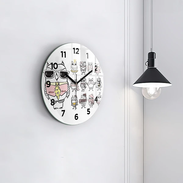 Wanduhr rund Vintage-Poster mit Eulen