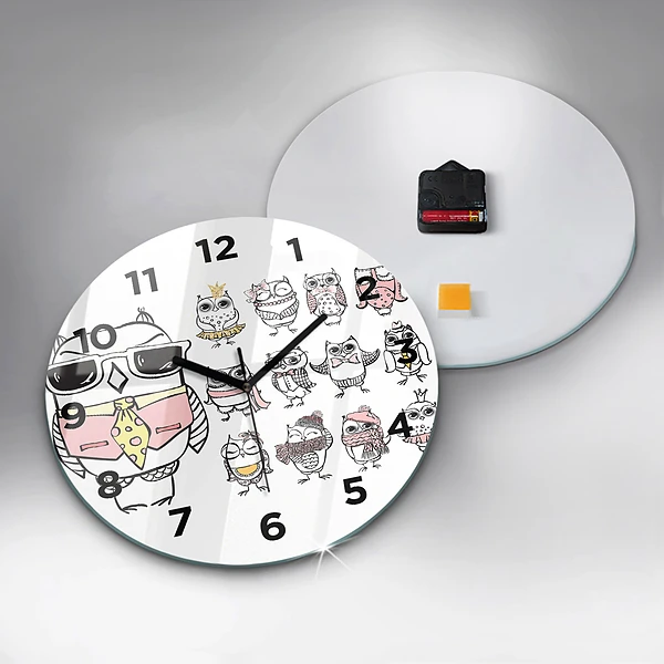 Wanduhr rund Vintage-Poster mit Eulen