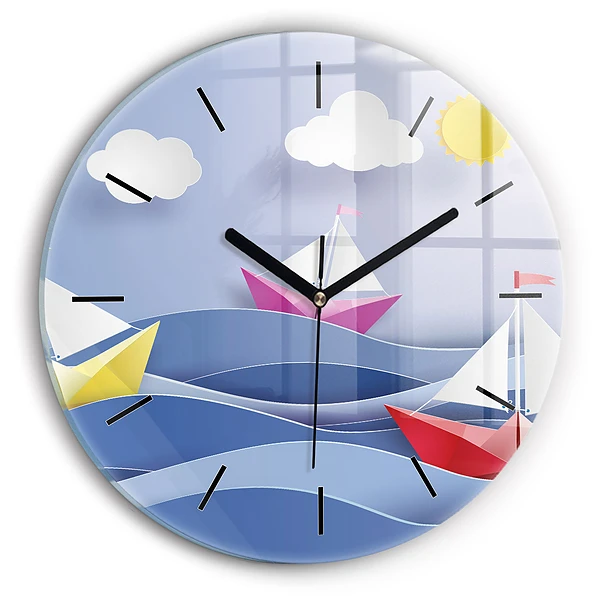 Wanduhr rund Origami bunte Segelboote