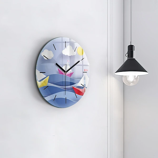 Wanduhr rund Origami bunte Segelboote