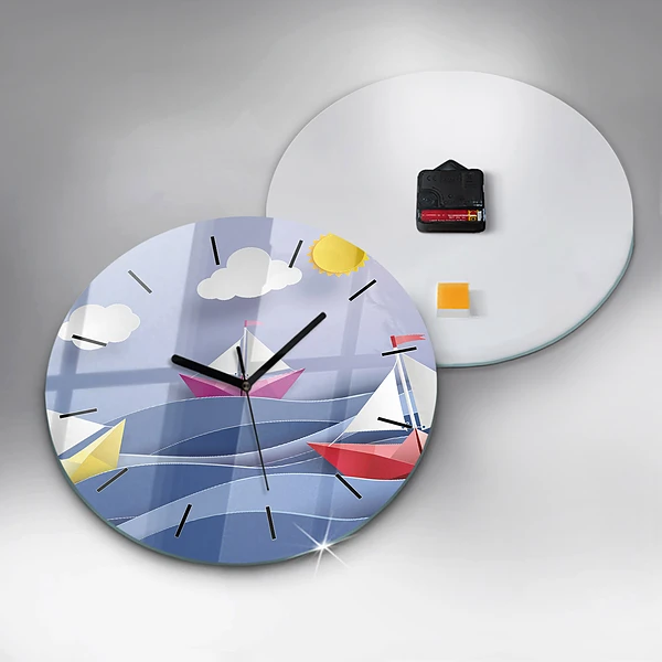 Wanduhr rund Origami bunte Segelboote